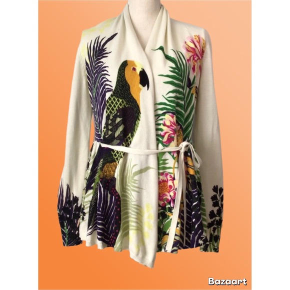 Moth Anthropologie Tropical Parrot Bird Long Sleeve Cardigan Jacket Sweater XS - Picture 2 of 16